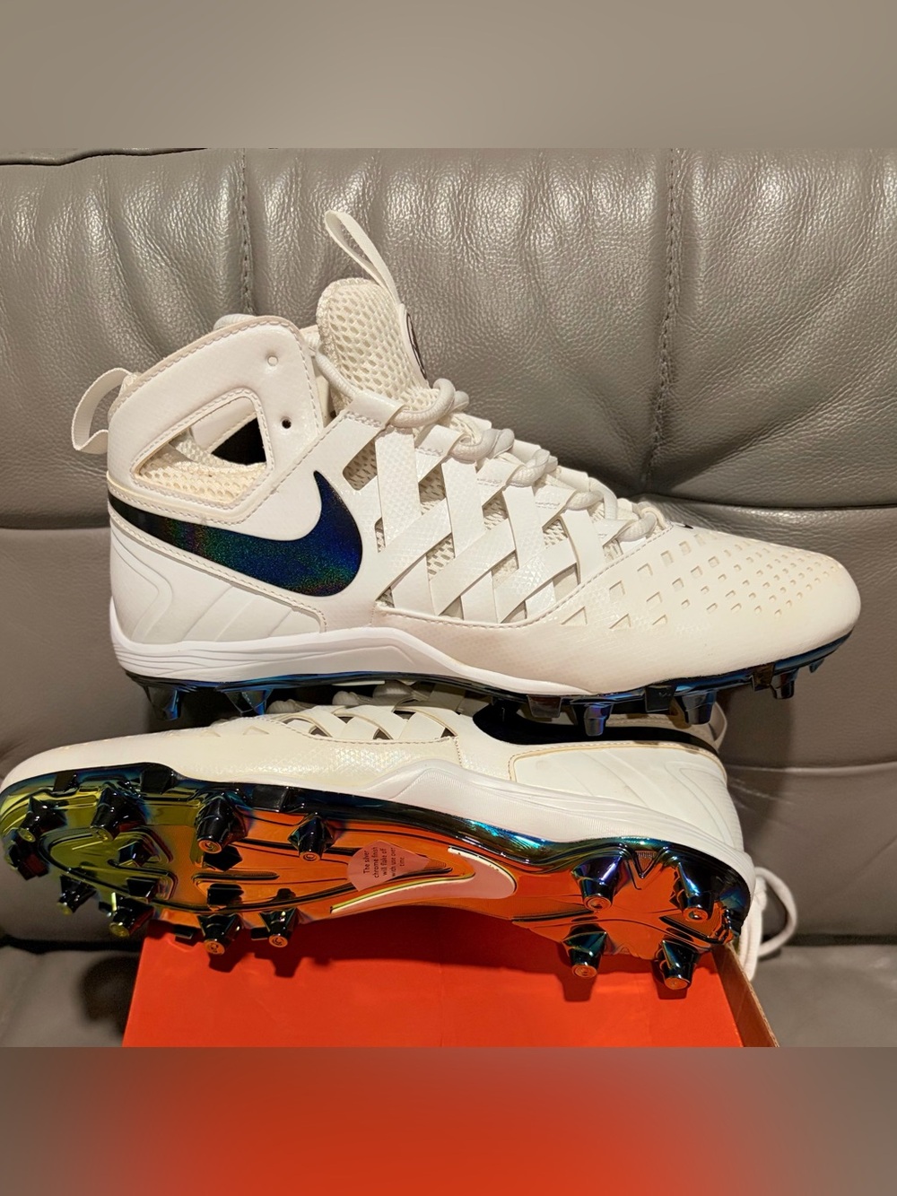 Nike Huarache V LAX Cleats White Metallic Silver Size 11 (807142‑100)